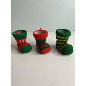 3 See's Candies Christmas Boot Stockings Green Gold Candy Holder Display Holiday